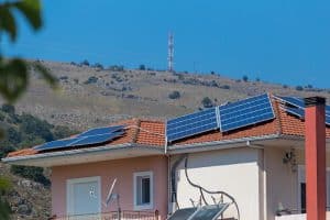 photovoltaic solar panels on a roof of a house