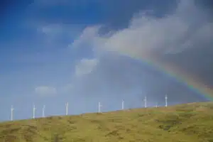 Rainbow and Wind Turbines, Maui, Hawaii, US