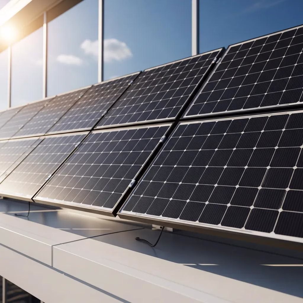 Bifacial solar panels on a modern building, illustrating innovations in solar energy technology