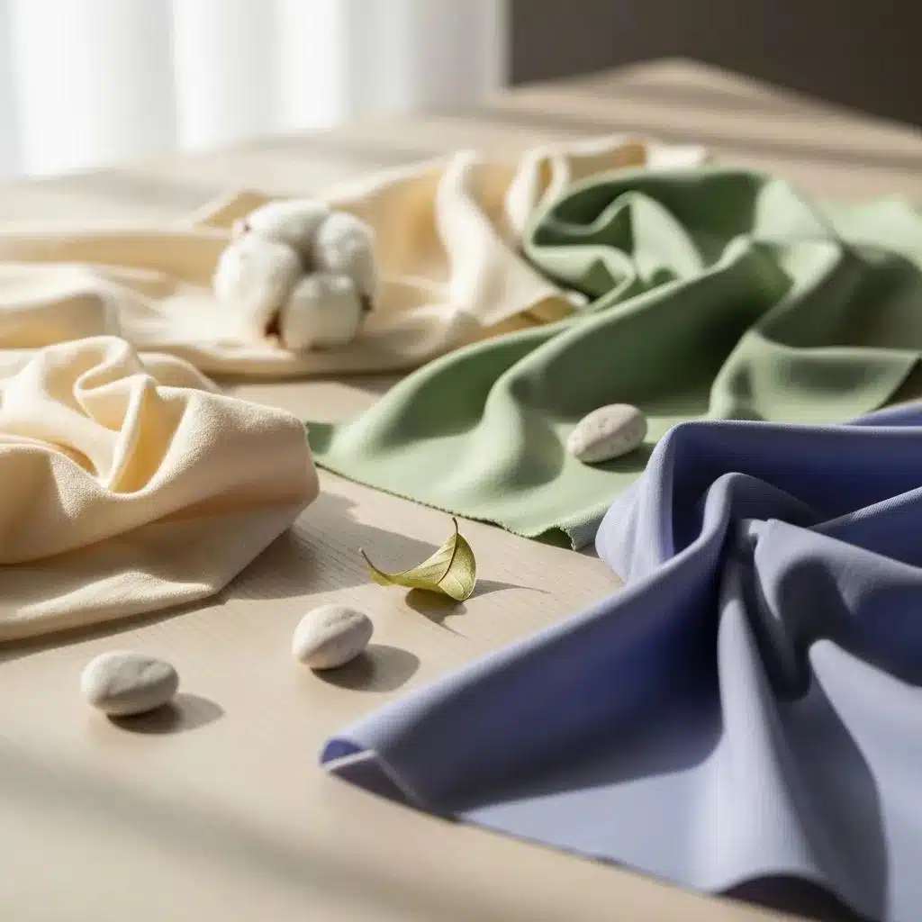 Close-up of eco-friendly materials like organic cotton and bamboo, emphasizing sustainable textiles