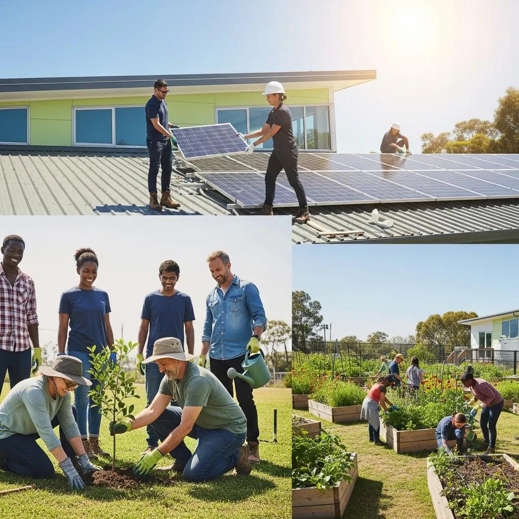 Community members collaborating on sustainability projects to promote climate change solutions