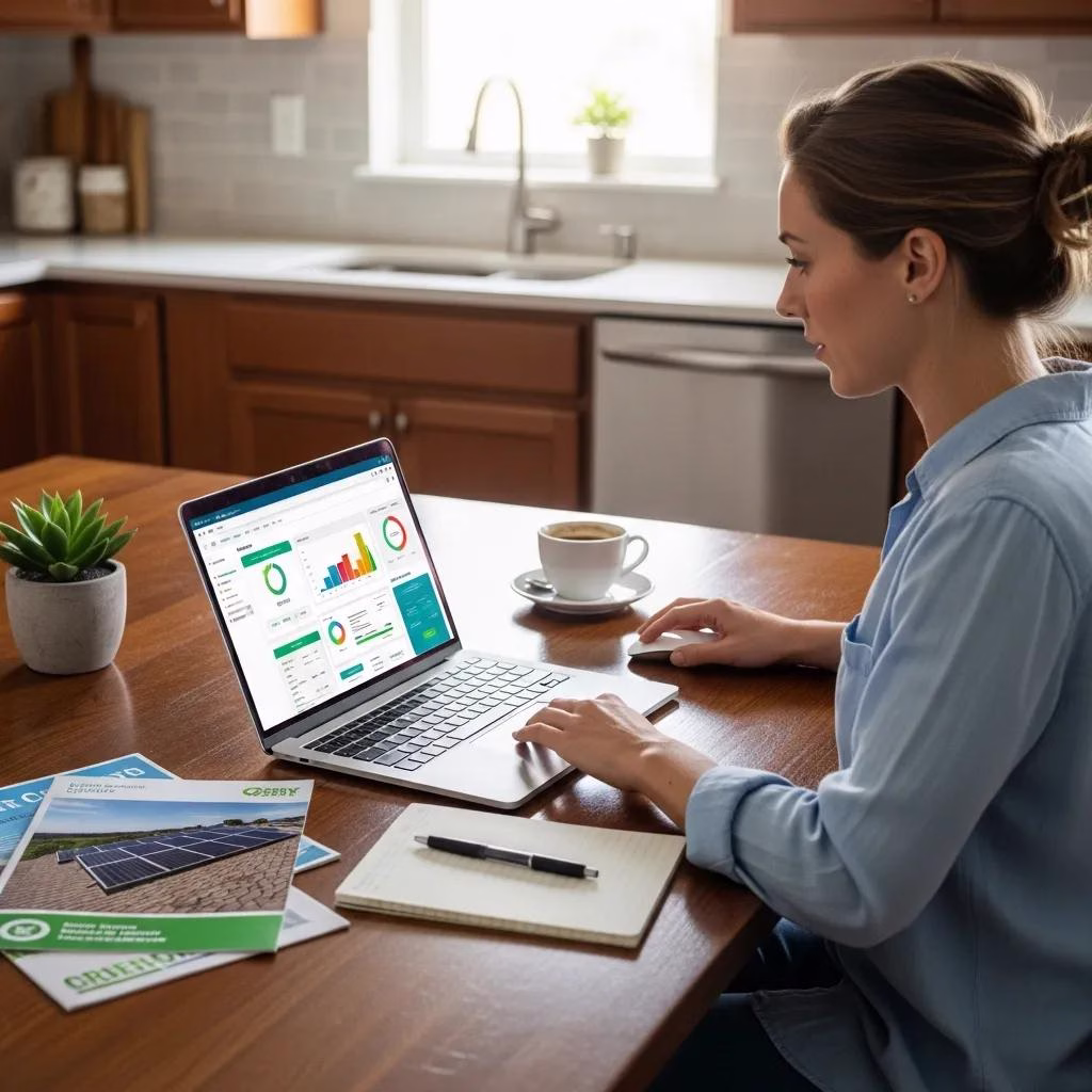 Homeowner using online tools to estimate solar energy savings