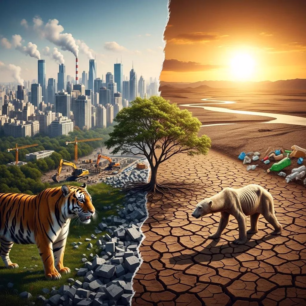 Illustration of urban development and climate change impacts on endangered species habitats