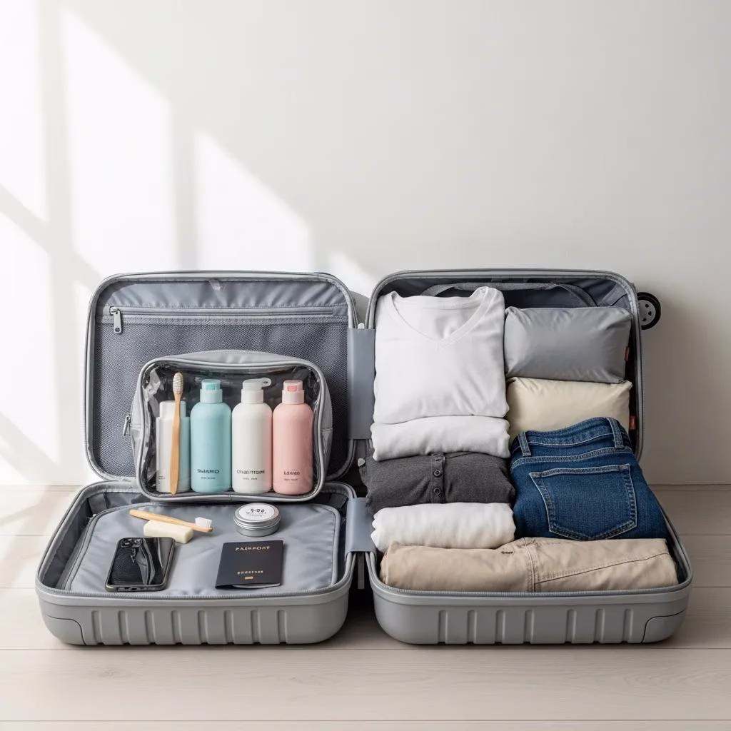 Minimalist packing for zero waste travel with essential items