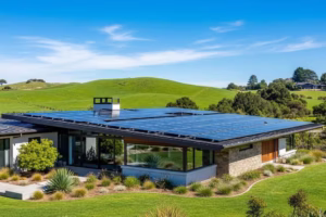 Modern home with solar panels highlighting sustainable energy solutions
