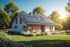 Modern home with solar panels showcasing renewable energy adoption