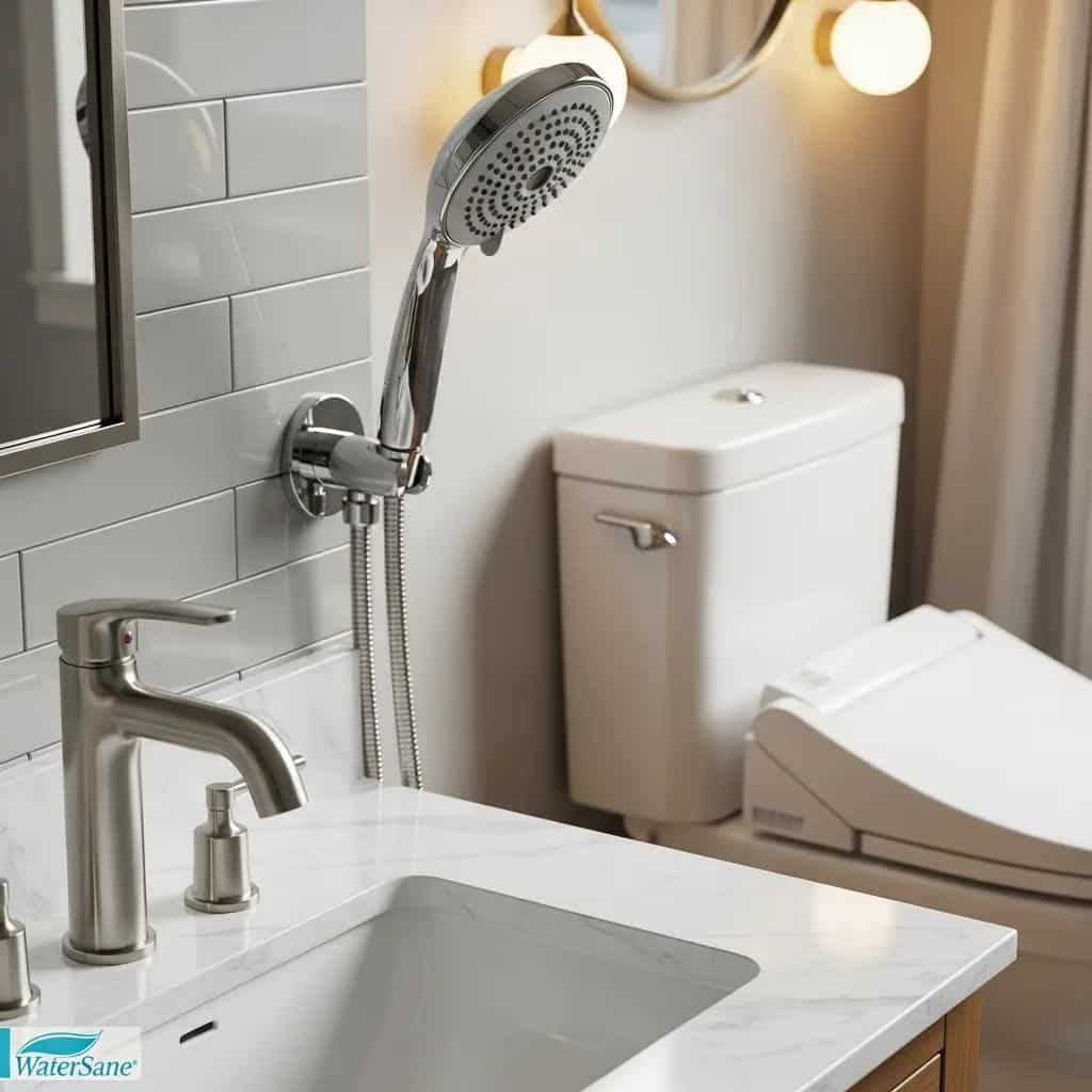 Modern water-efficient fixtures in a stylish bathroom setting