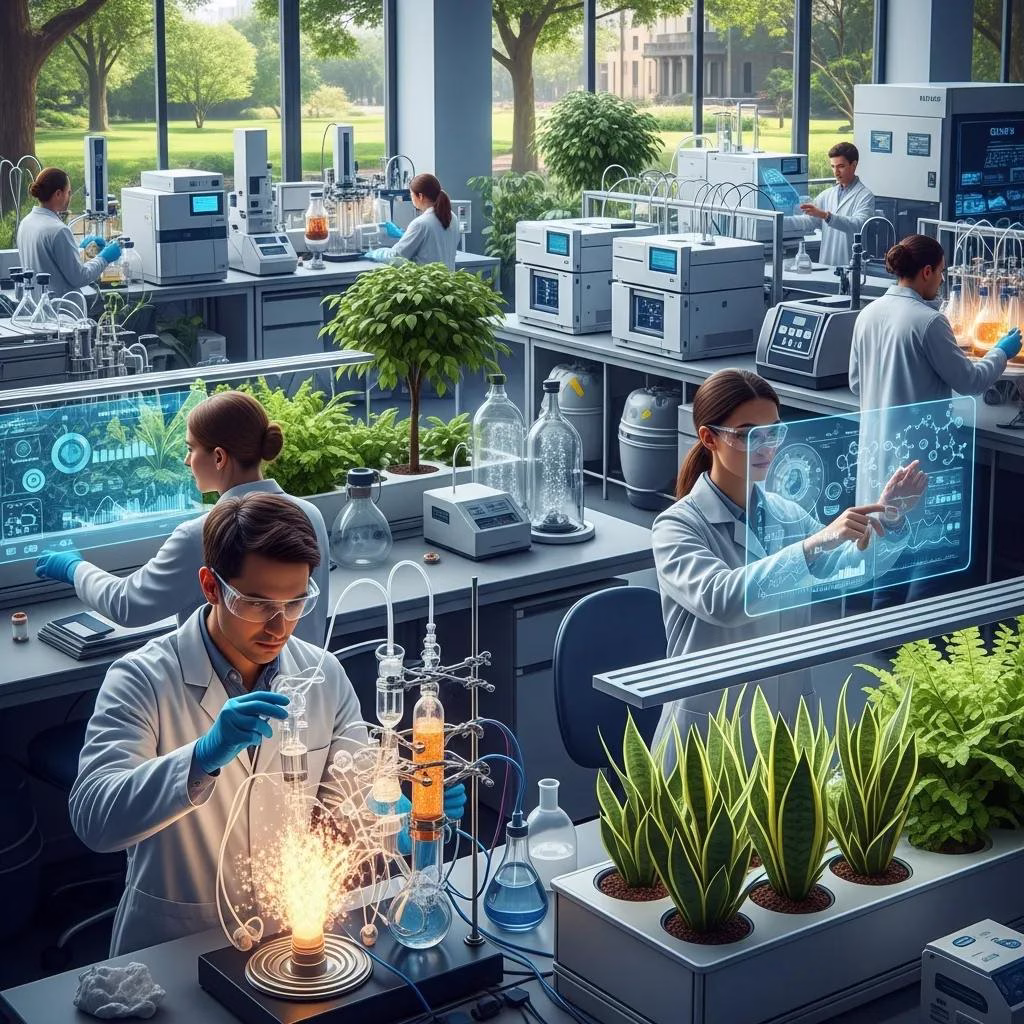 Scientists conducting climate research in a modern laboratory setting