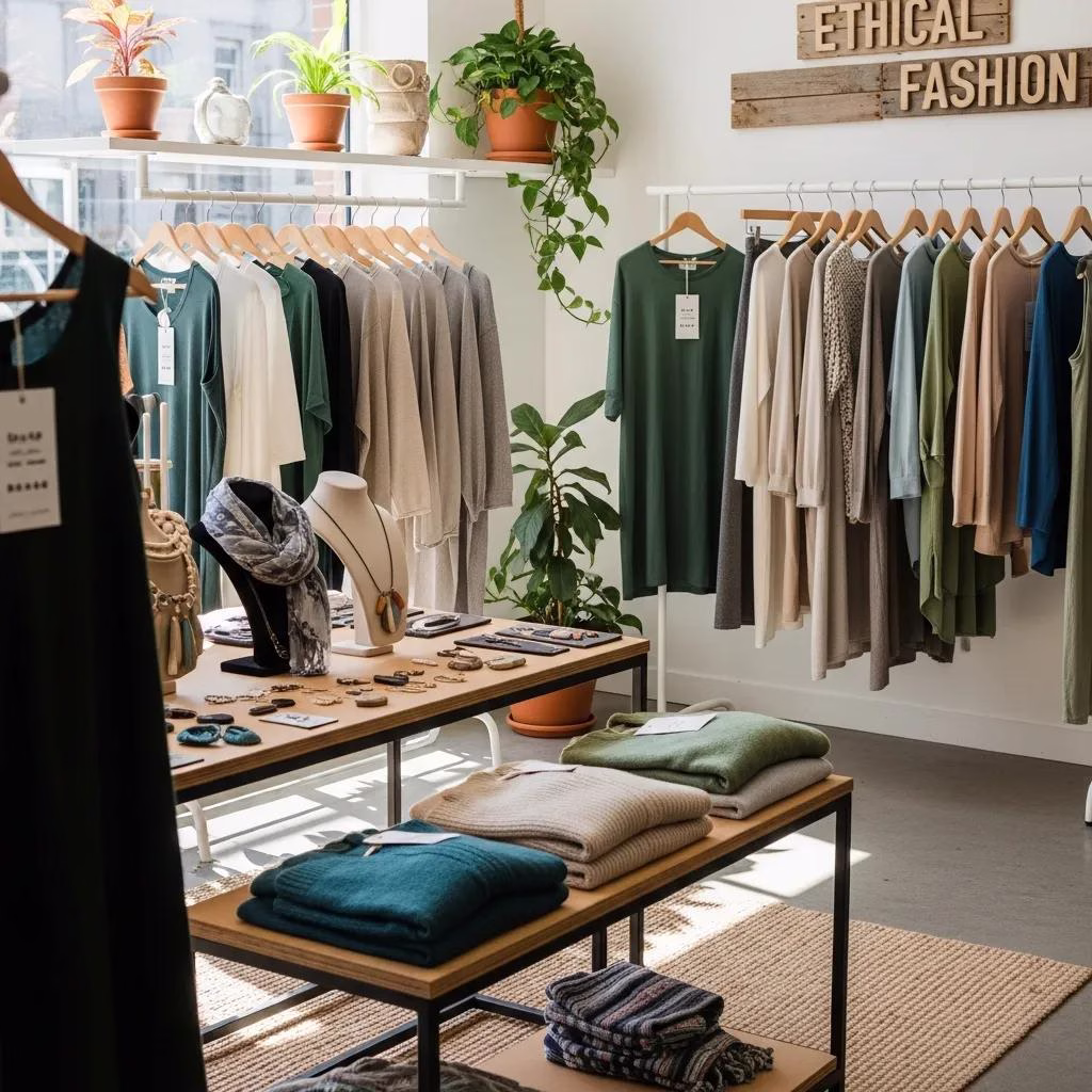 Stylish display of sustainable fashion items in an eco-conscious boutique