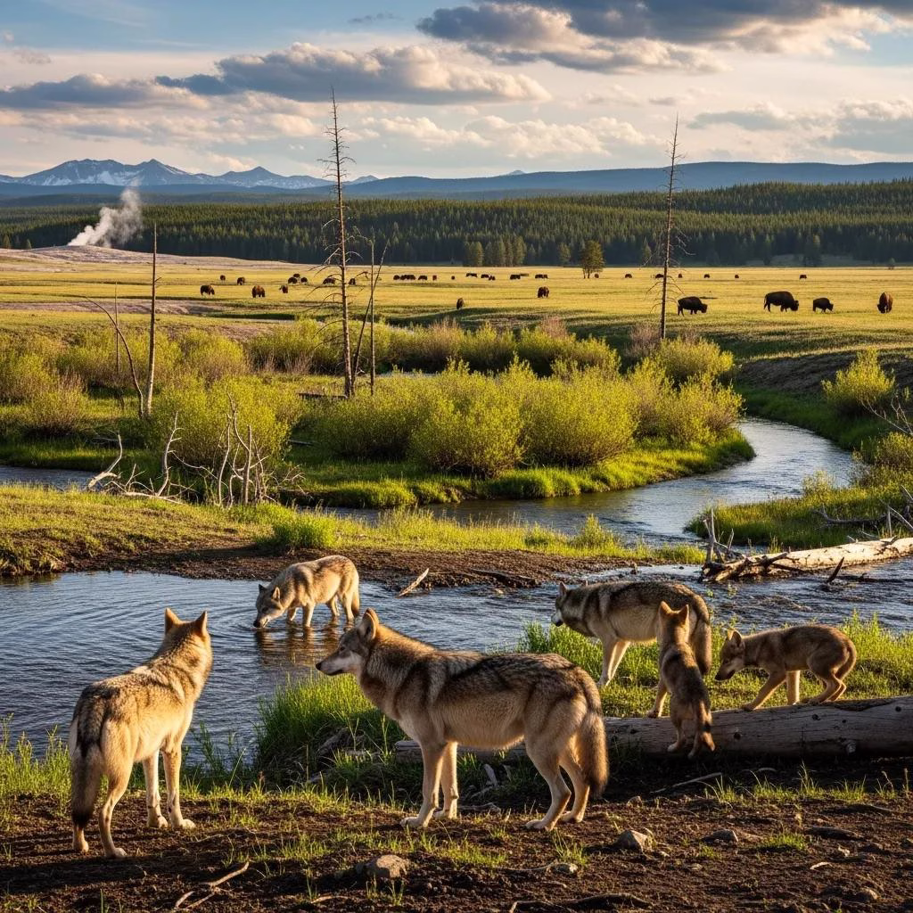 Wolves in Yellowstone National Park illustrating successful rewilding and ecological recovery