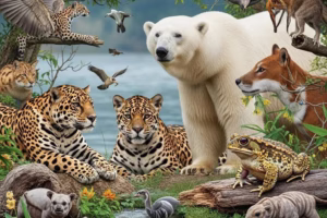 Diverse endangered species in their natural habitats highlighting the importance of wildlife conservation