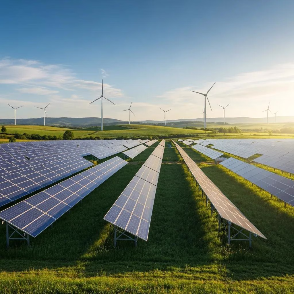 Solar panels at sunrise symbolizing the shift to renewable energy