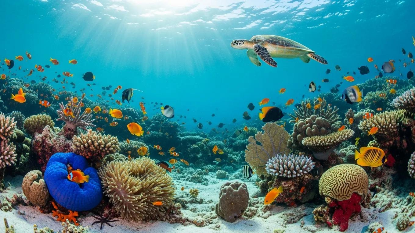 A thriving coral reef in a marine protected area, emphasizing the importance of ocean conservation policies