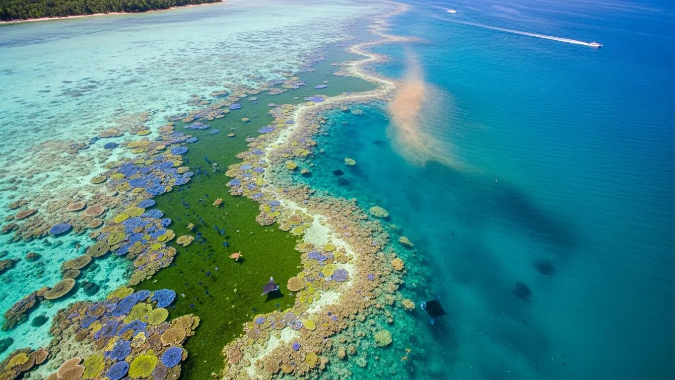 Aerial view of a Marine Protected Area illustrating healthy coral reefs and diverse marine habitats