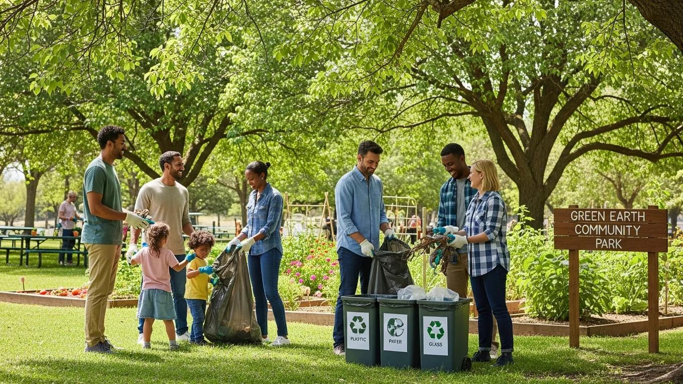 Community members engaging in sustainability efforts during a local recycling event