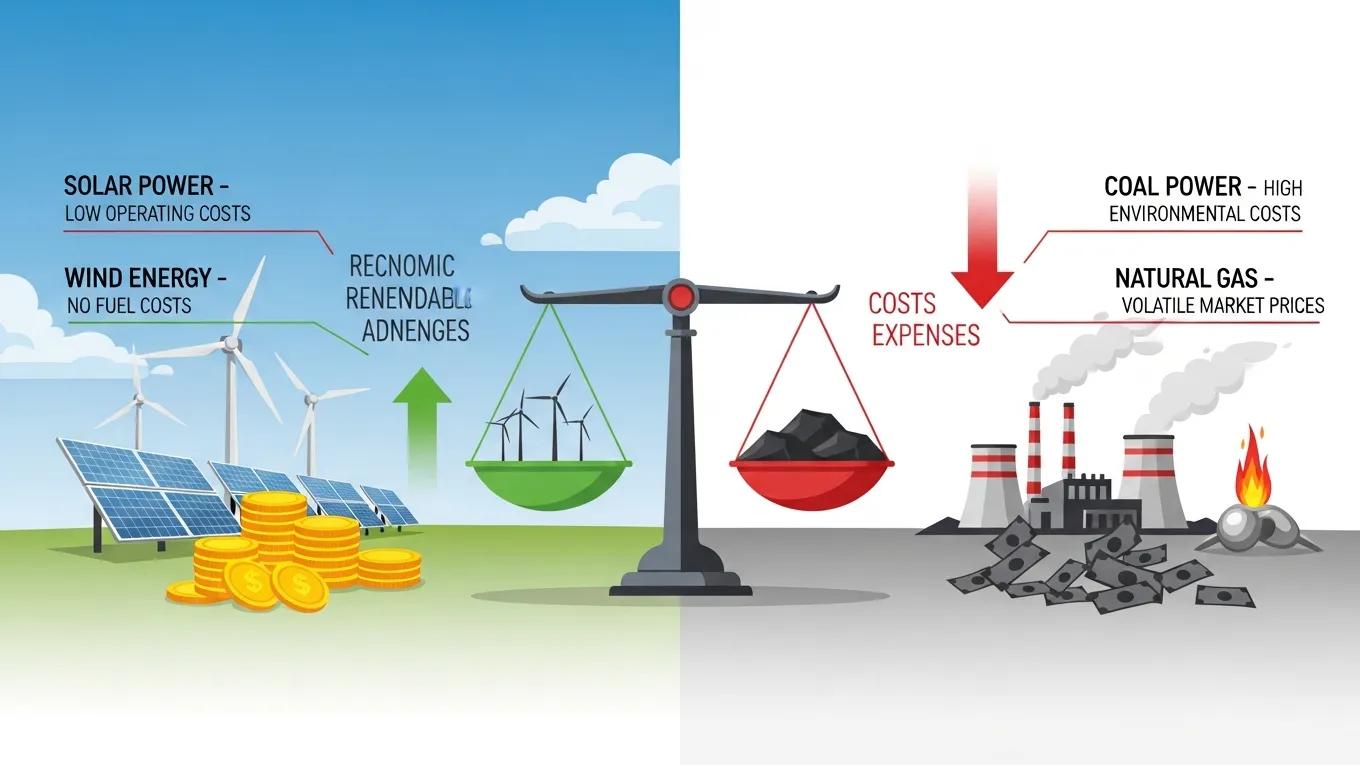 Comparison of renewable and traditional energy sources highlighting economic costs and benefits