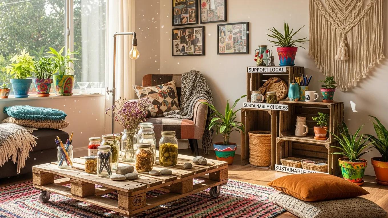 Creative home projects showcasing effective reduce, reuse, and recycle ideas in a cozy setting