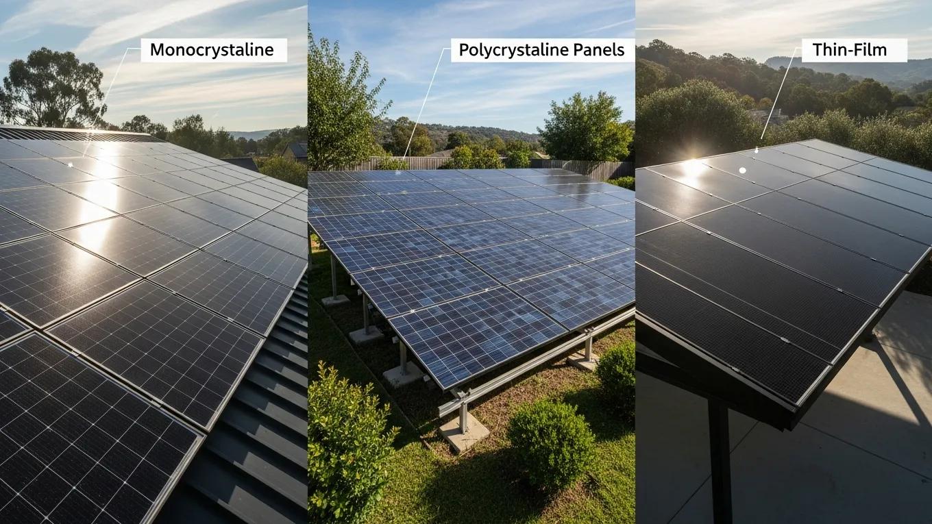 Different types of solar panels showcasing efficiency options for residential use