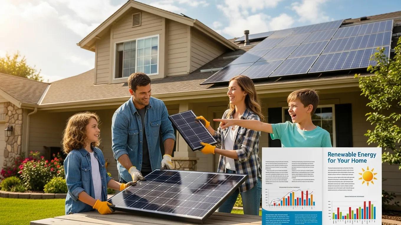 Family installing solar panels at home, highlighting government incentives for renewable energy adoption
