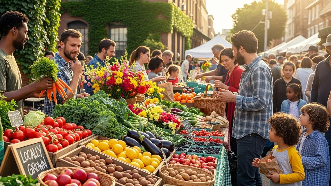 Farmers market with fresh local produce, highlighting the importance of local food sourcing