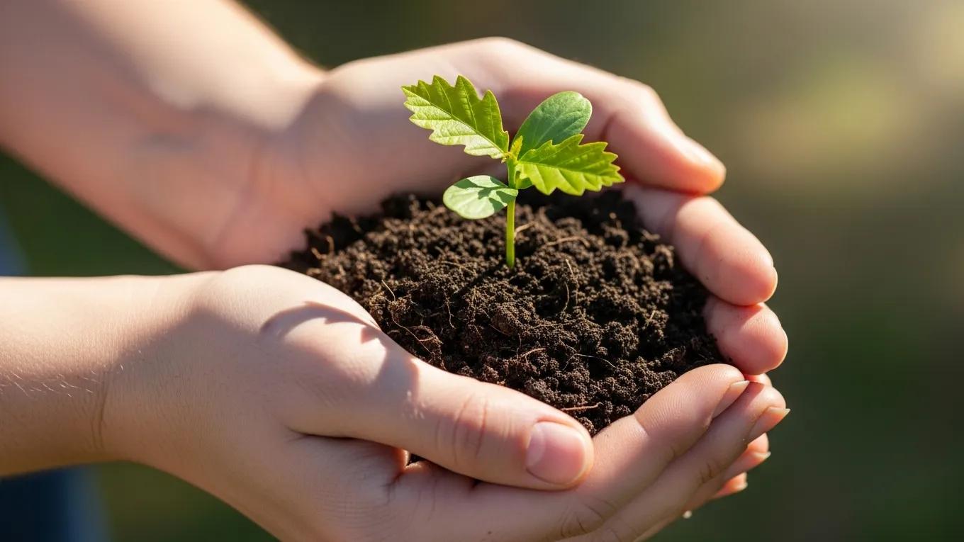 Hands holding a small plant, representing environmental criteria in ESG investing