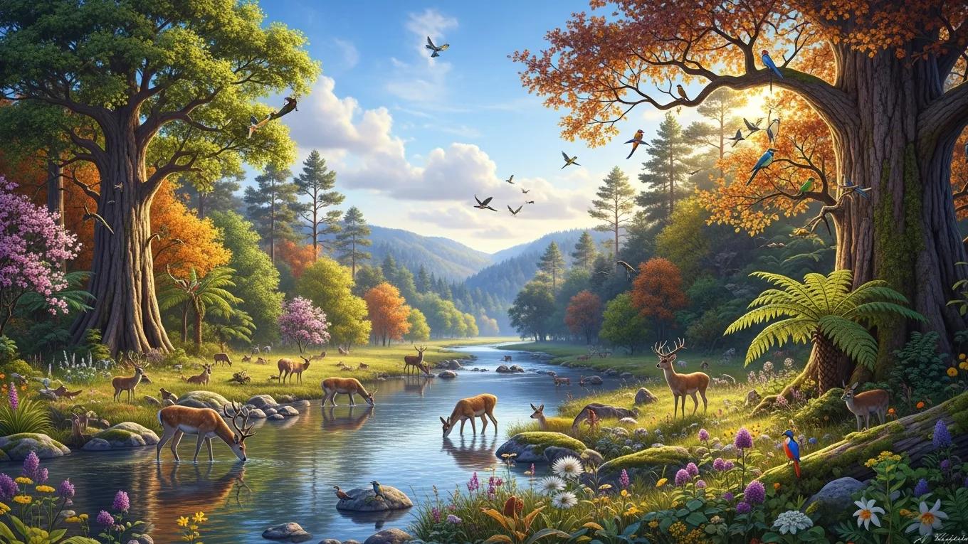 Lush forest and river representing long-term sustainability goals and environmental health