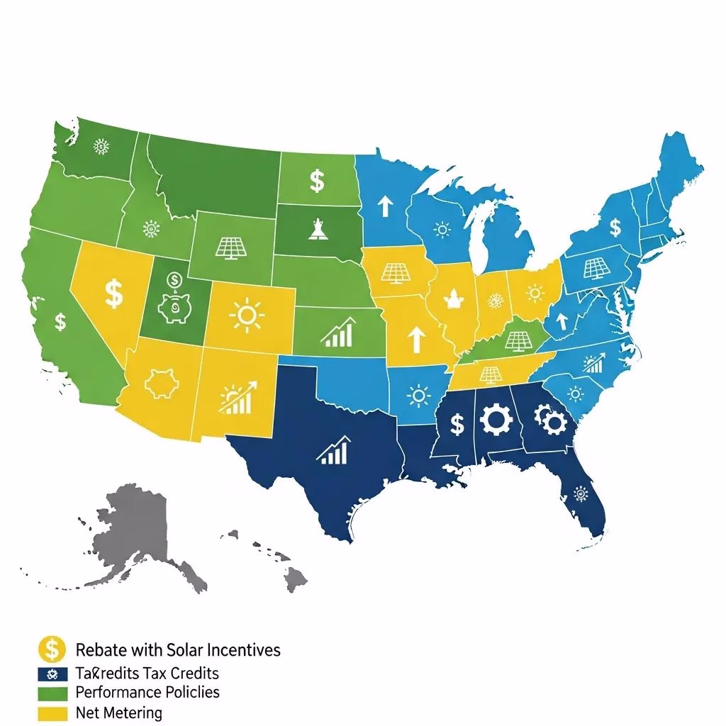 U.S. map highlighting states that offer solar incentives