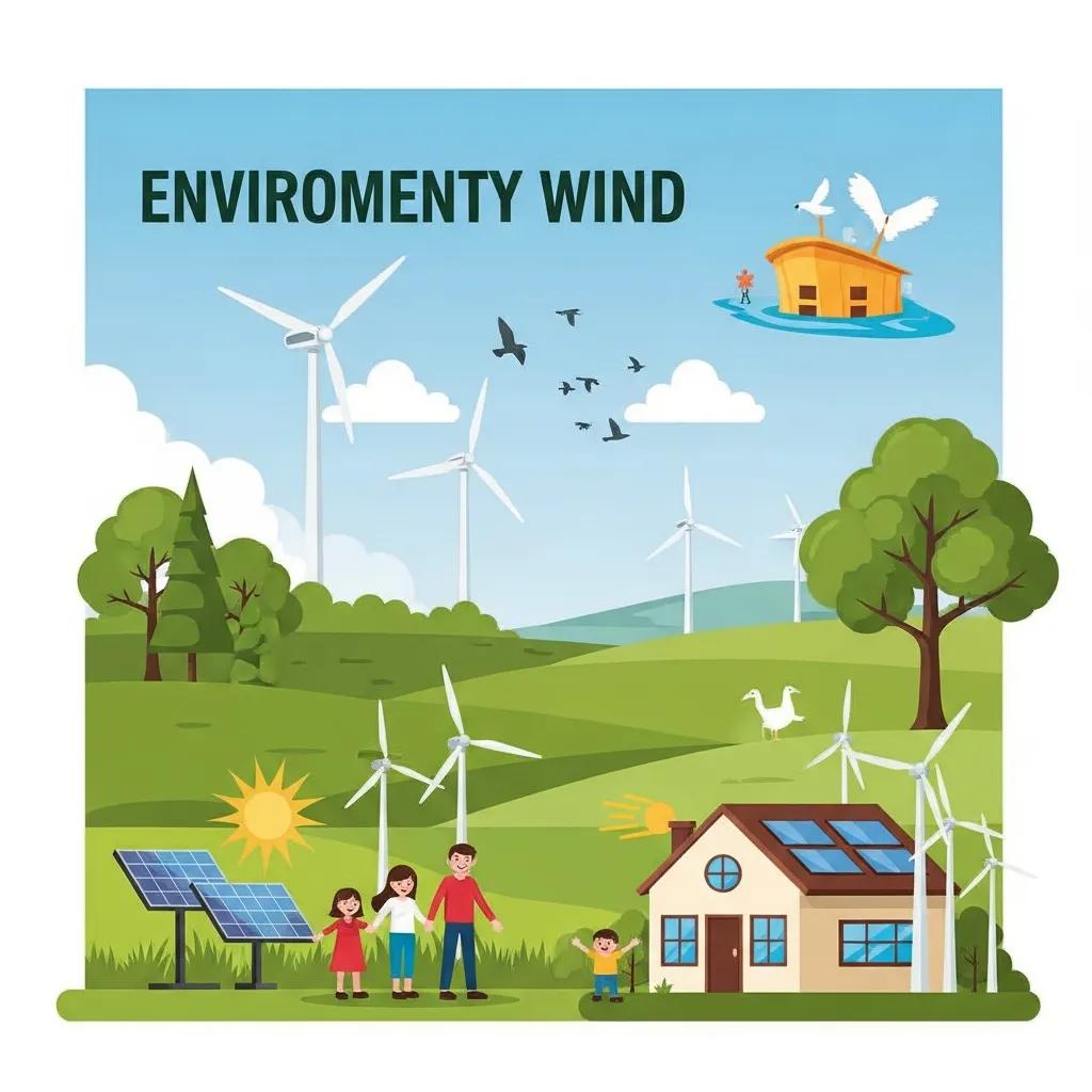 Wind turbines across a green landscape, representing environmental benefits and local collaboration