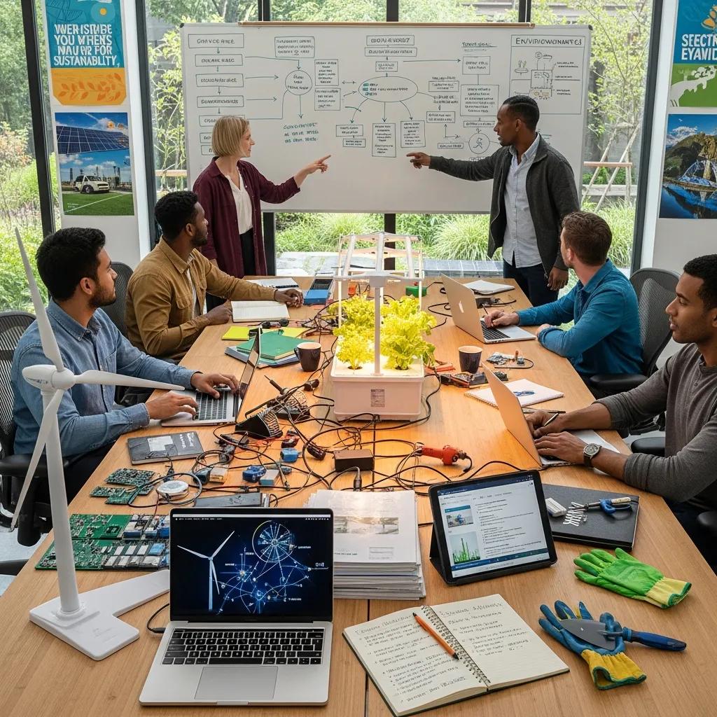 Workspace showcasing tools and resources for green job skills and qualifications